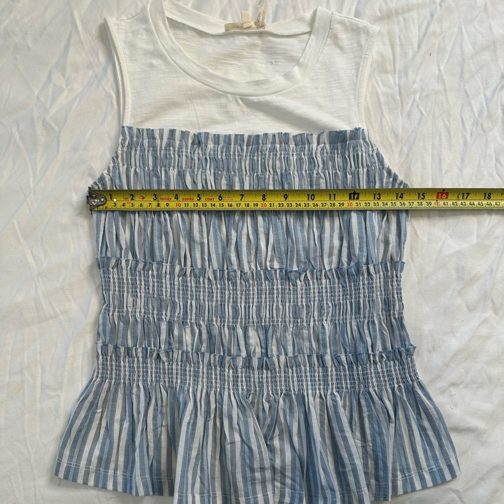 Mystree Women’s Blue White Striped Smocked Peplum Tank Top Sleeveless Cotton S - Picture 9 of 10